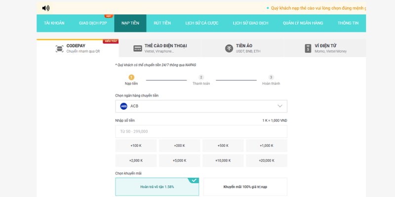 Cách giao dịch nạp, rút đơn giản chỉ mất 2-5 phút