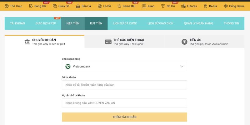 Hướng dẫn nạp rút tiền cực nhanh